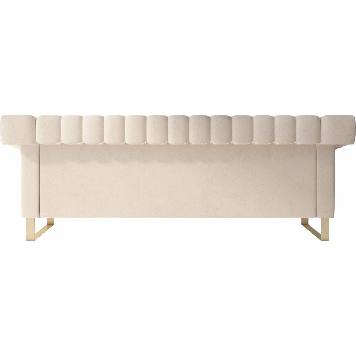 SOFA Modern Cream Velvet Sofa with Gold Accents - Sleek Channel-Tufted Upholstery, 3-Seat Couch for Living Room and Office Decor