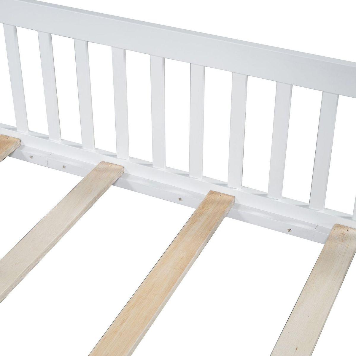 Wood Full Size House Platform Bed with Guardrail, White