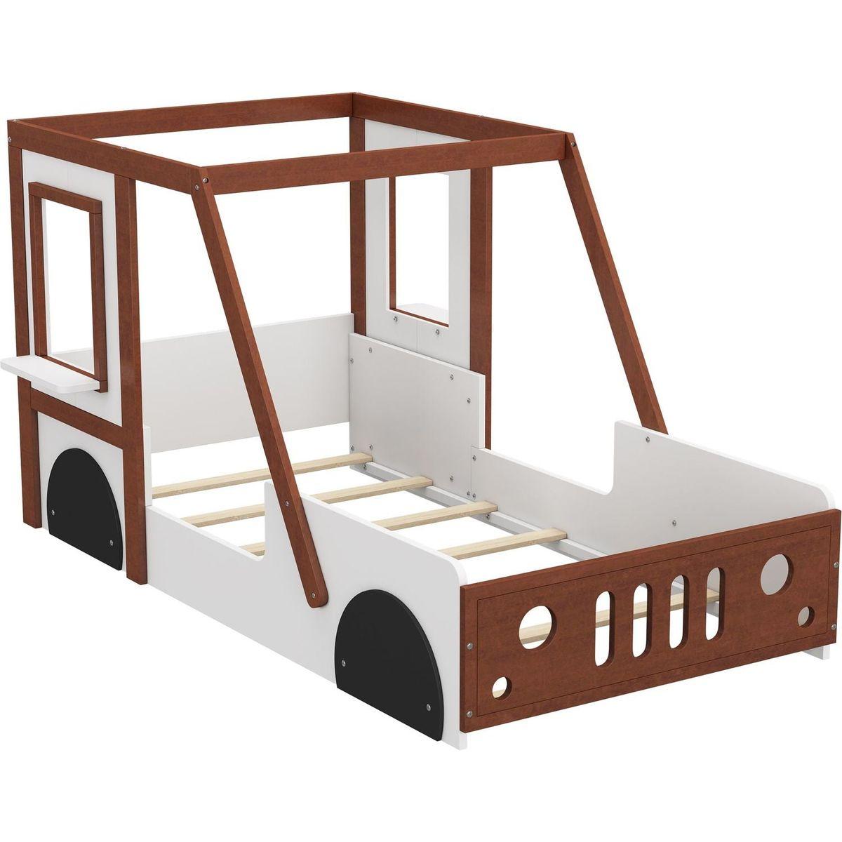 Fun Play Design Twin Size Car Bed, Kids Platform Bed in Car-Shaped for Kids Boys Girls Teens,White+ Orange
