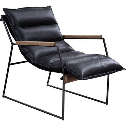 Luberzo Accent Chair in Distress Espresso Top Grain Leather & Matt Iron Finish