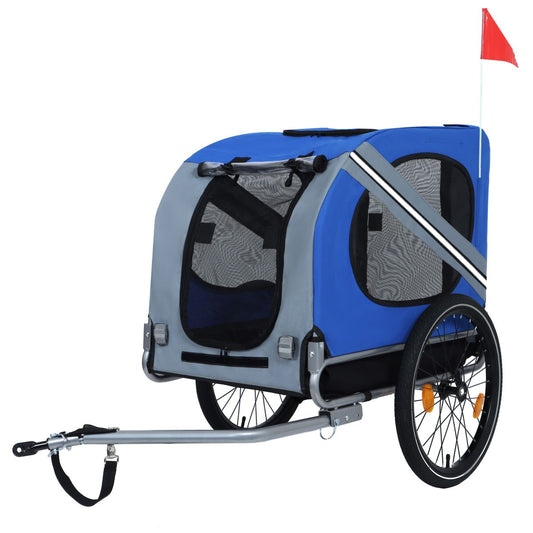 Large Folding Bike Trailer for Dogs – 120LB Capacity All-Terrain Pet Carrier, Durable Steel Frame for Cycling, Jogging, Camping & Outdoor Adventures, Blue-Gray