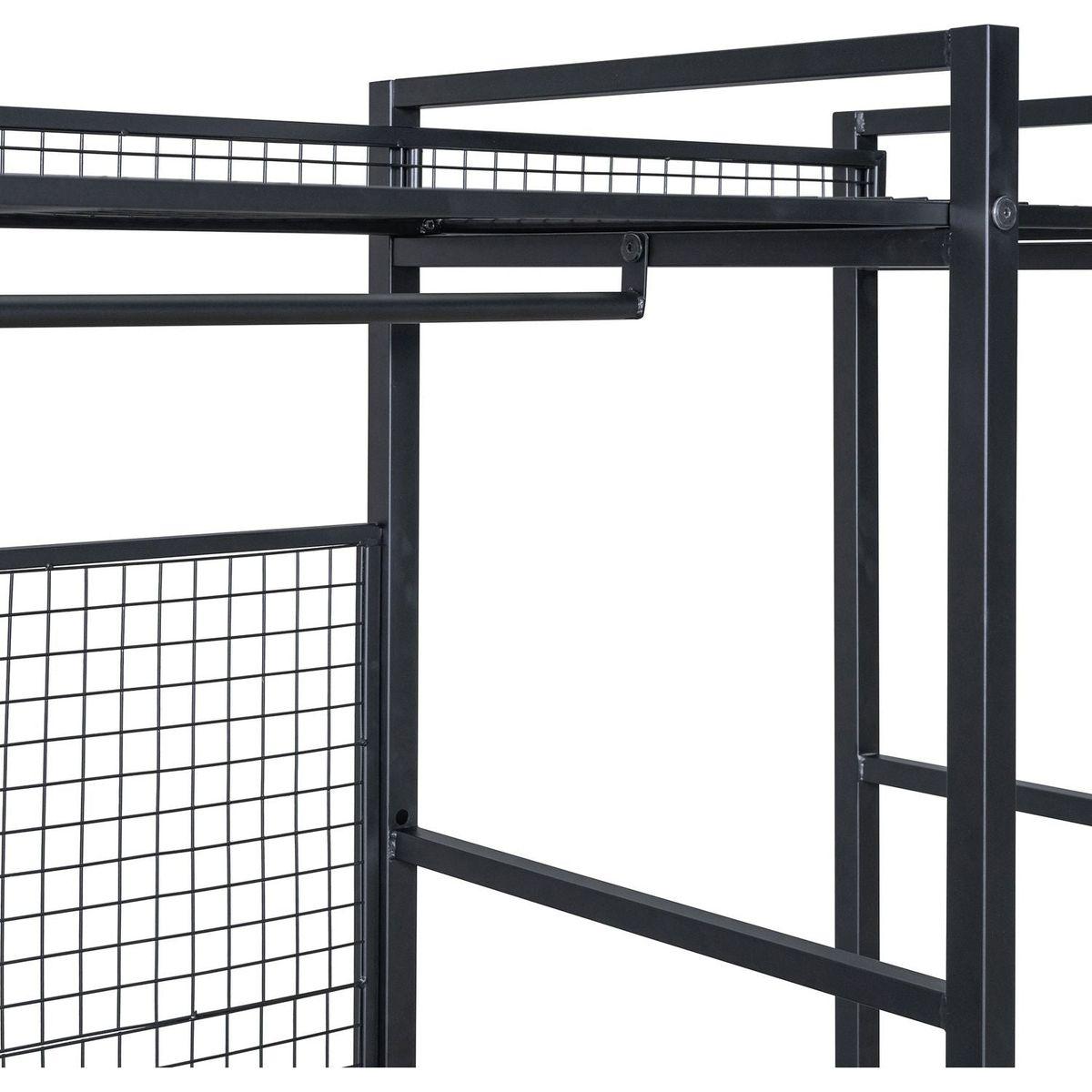 Open-Style Wardrobe with Hanging Rails, Shelves and Drawers, Black