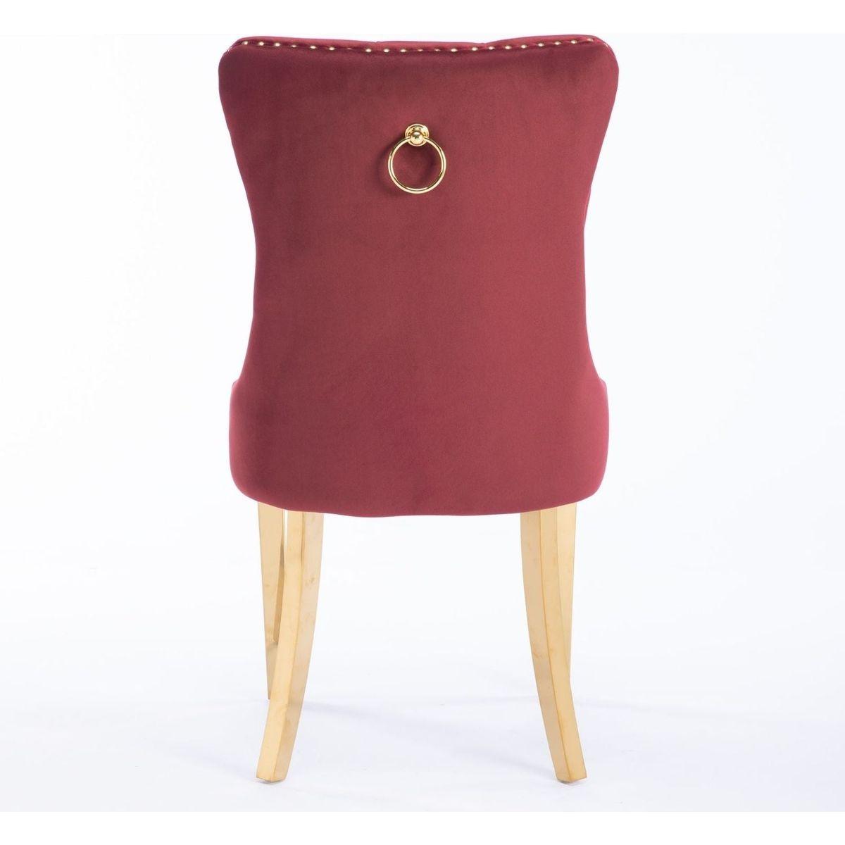 Nikki Collection Modern, High-end Tufted Solid Wood Contemporary Velvet Upholstered Dining Chair with Golden Stainless Steel Plating Legs,Nailhead Trim,Set of 2,Wine Red and Gold, SW1601WR,Burgundy