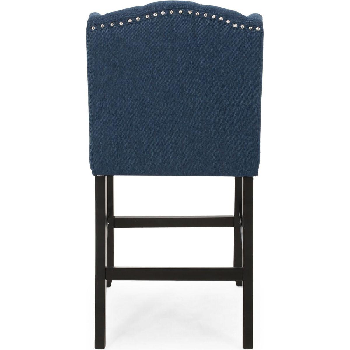 Vienna Contemporary Fabric Tufted Wingback 27 Inch Counter Stools, Set of 2, Navy Blue and Dark Brown - Streamdale Furniture