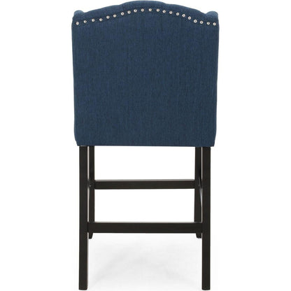 Vienna Contemporary Fabric Tufted Wingback 27 Inch Counter Stools, Set of 2, Navy Blue and Dark Brown - Streamdale Furniture