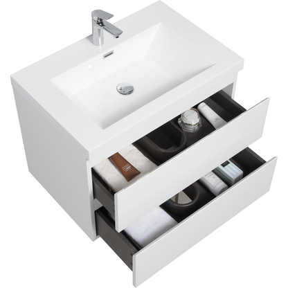 30" Floating Bathroom Vanity with Sink, Modern Wall-Mounted Bathroom Storage Vanity Cabinet with Resin Top Basin and Soft Close Drawers, Glossy White