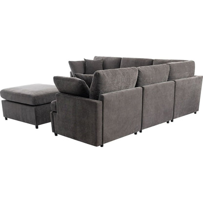 Modern Large U-Shape Sectional Sofa, with Removable Ottomans for Living Room (6-Seater)