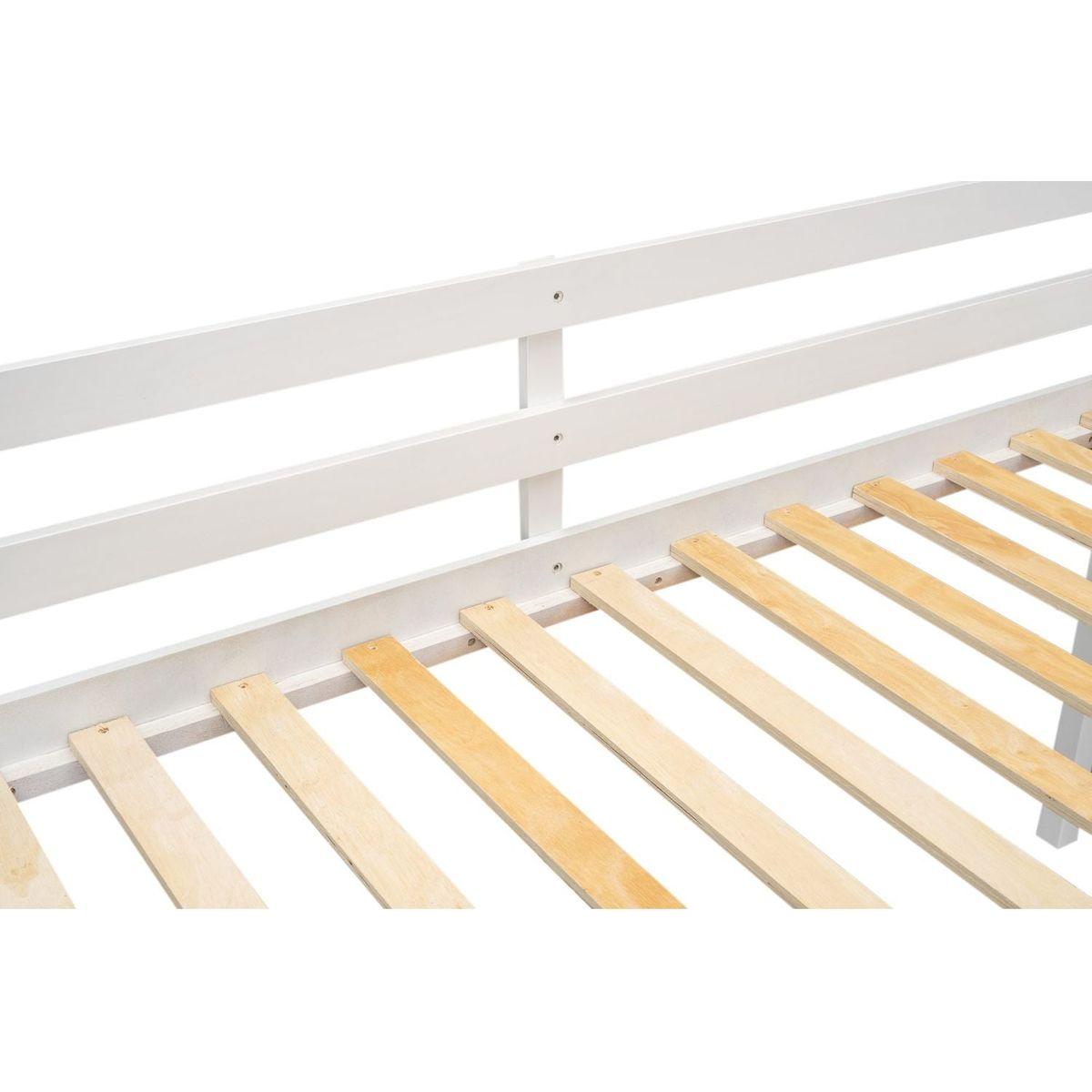 Twin Size Wood Low Loft Bed with Ladder, ladder can be placed on the left or right, White