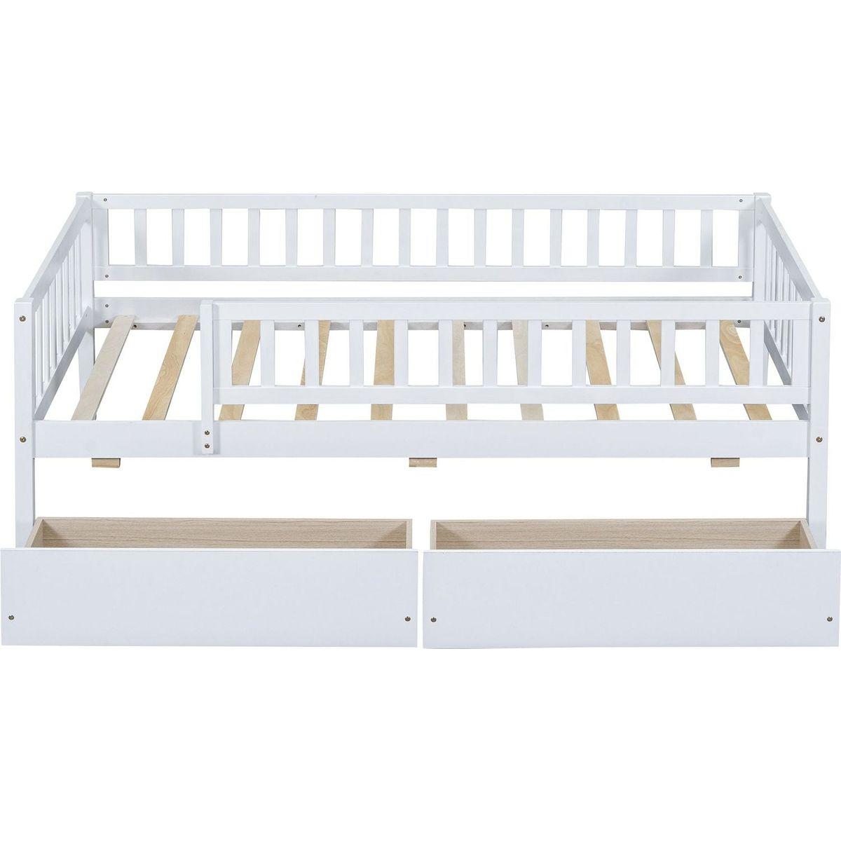 Twin Size Daybed Wood Bed with Two Drawers, White