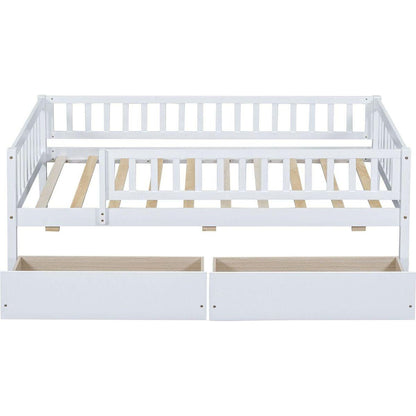 Twin Size Daybed Wood Bed with Two Drawers, White