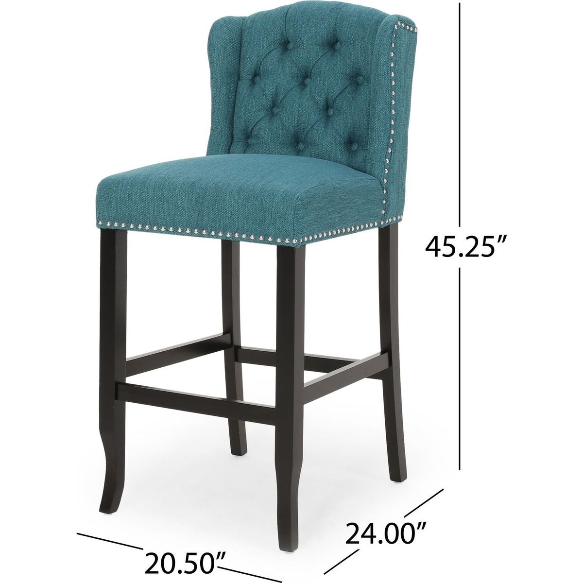 Vienna Contemporary Fabric Tufted Wingback 31 Inch Counter Stools, Set of 2, Teal and Dark Brown