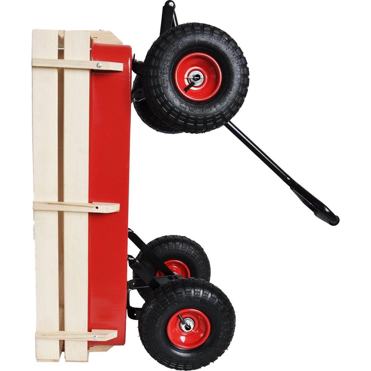 outdoor sport wagon tools cart wooden side panels air tires Wagon (red)