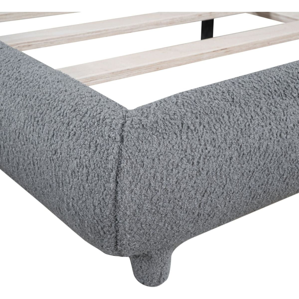 Teddy Fleece Queen Size Upholstered Platform Bed with Thick Fabric, Solid Frame and Stylish Curve-shaped Design, Gray