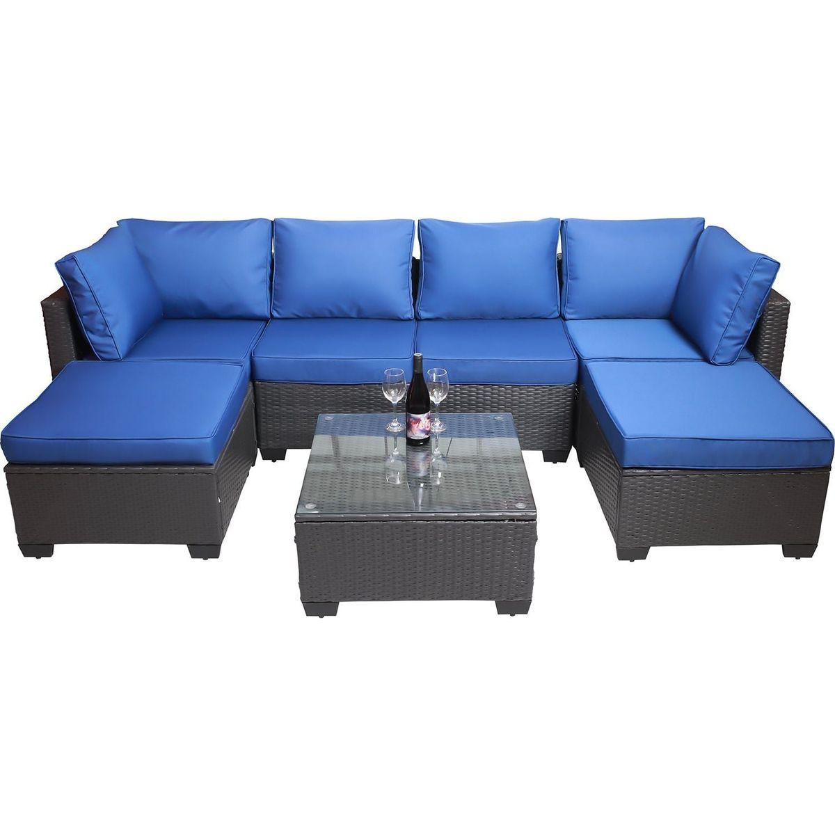 Outdoor Garden Patio Furniture 7-Piece PE Rattan Wicker Cushioned Sofa Sets and Coffee Table, patio furniture set;outdoor couch;outdoor couch patio furniture;outdoor sofa;patio couch