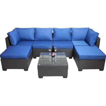 Outdoor Garden Patio Furniture 7-Piece PE Rattan Wicker Cushioned Sofa Sets and Coffee Table, patio furniture set;outdoor couch;outdoor couch patio furniture;outdoor sofa;patio couch