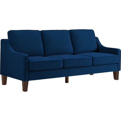 Modern 3 Piece seat Sofa Couch with Scooped Armrest/Wood legs,Upholstered Velvet 3-seat Sofa with Removable Cushions for Livingrooom Bedroom,Navy