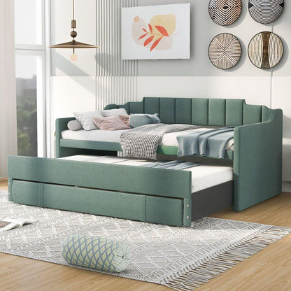 Twin Size Upholstered Daybed with Trundle and Three Drawers,Green