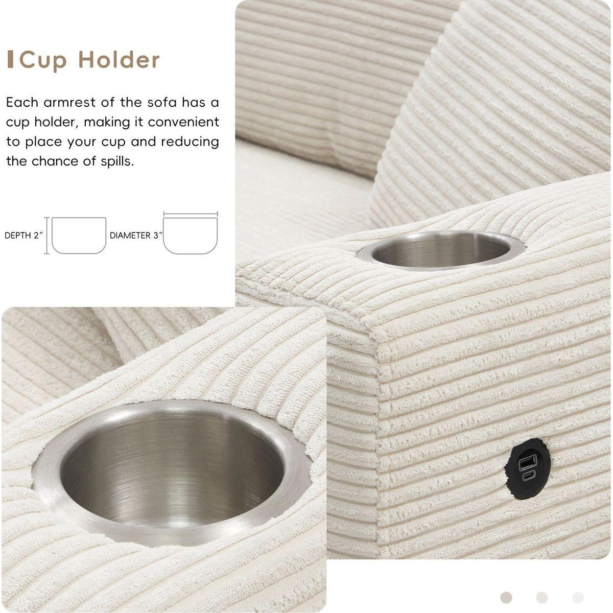 134x54"Oversized Corduroy Sectional Sofa,L Shaped Cloud Couch with USB Charging Port,Cup Holder,Deep Seat Sofa Bed with 50" Chaise,Comfy Indoor Furniture for Living Room,3 Colors