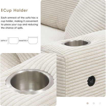 134x54"Oversized Corduroy Sectional Sofa,L Shaped Cloud Couch with USB Charging Port,Cup Holder,Deep Seat Sofa Bed with 50" Chaise,Comfy Indoor Furniture for Living Room,3 Colors