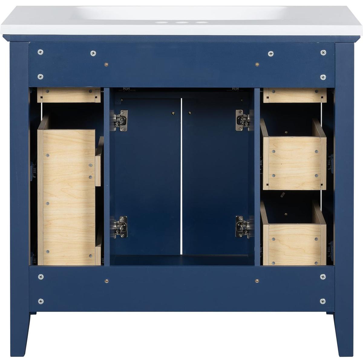 36" Bathroon Vanity with Resin Sink Combo Set, Modern Freestanding Single Bathroom Cabinet with 6 Drawers & 2 Cabinets, Storage Cabinet for Bathroom, Solid Wood Frame Vanity Set, Blue