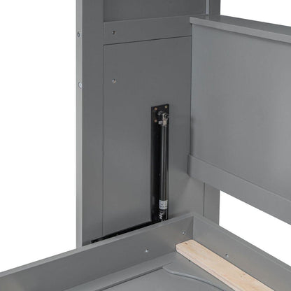 Full Size Murphy Bed Wall Bed with Shelves,Gray