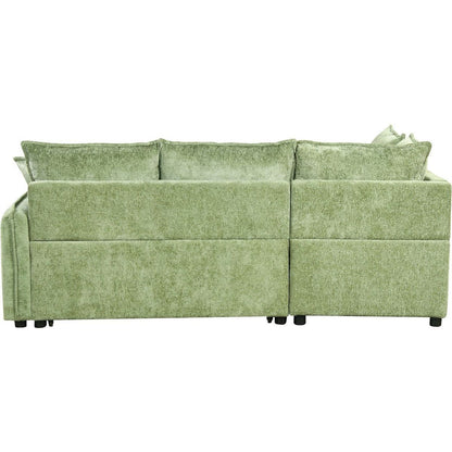 82.67"Convertible Sofa Bed Sectional Sofa Sleeper L-shaped Sofa with a Storage Ottoman,Two Pillows, Two Power Sockets and Two USB Ports for Living Room, Green
