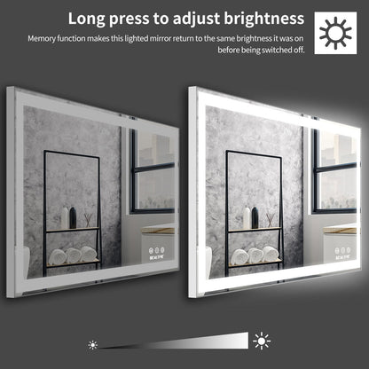 48x24 inch LED Bathroom Vanity Mirror Wall Mounted Adjustable White/Warm/Natural Lights Anti-Fog Touch Switch with Memory Modern Smart Large Bathroom Mirrors