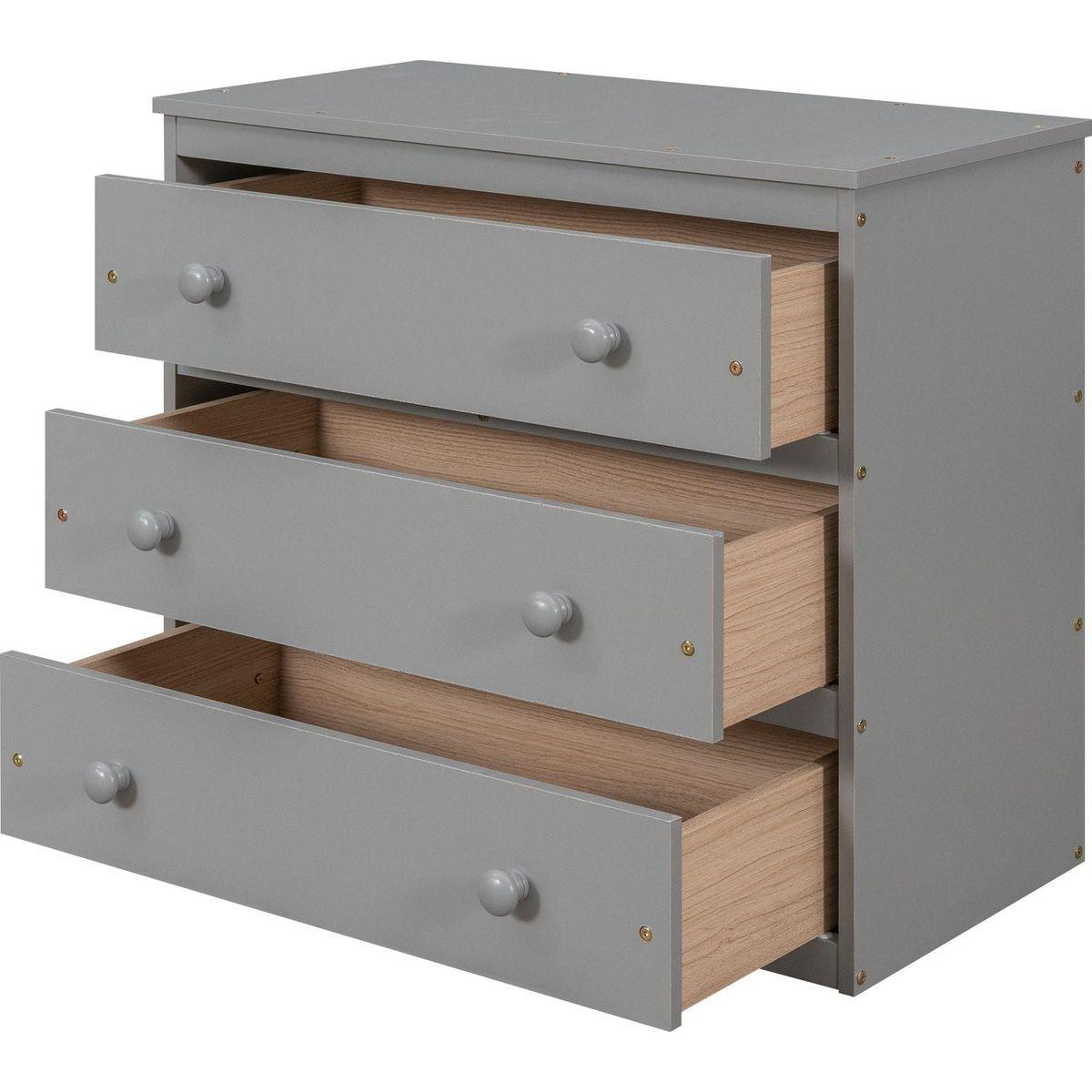 Low Study Full Loft Bed with Cabinet, Shelves and Rolling Portable Desk, Multiple Functions Bed- Gray