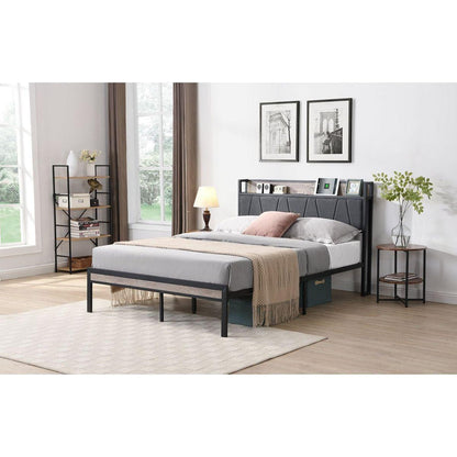 Full Size Metal Platform Bed Frame with upholstery storage function Headboard and USB LINER and Footboard, No Box Spring Needed, Large Under Bed Storage, Easy Assemble