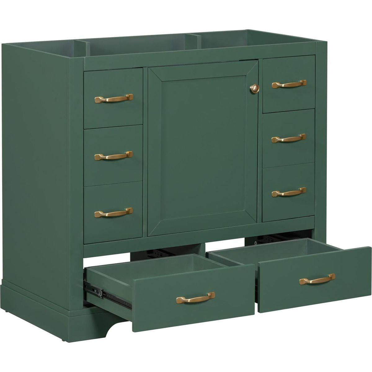 36" Bathroom Vanity without Sink, Cabinet Base Only, Six Drawers, Multi-Functional Drawer Divider, Adjustable Shelf, Green