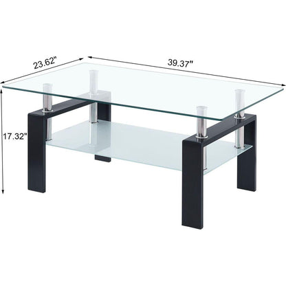 Tempered Clear Glass Coffee Table, 2-Layers Coffee Table Living Room Center Table