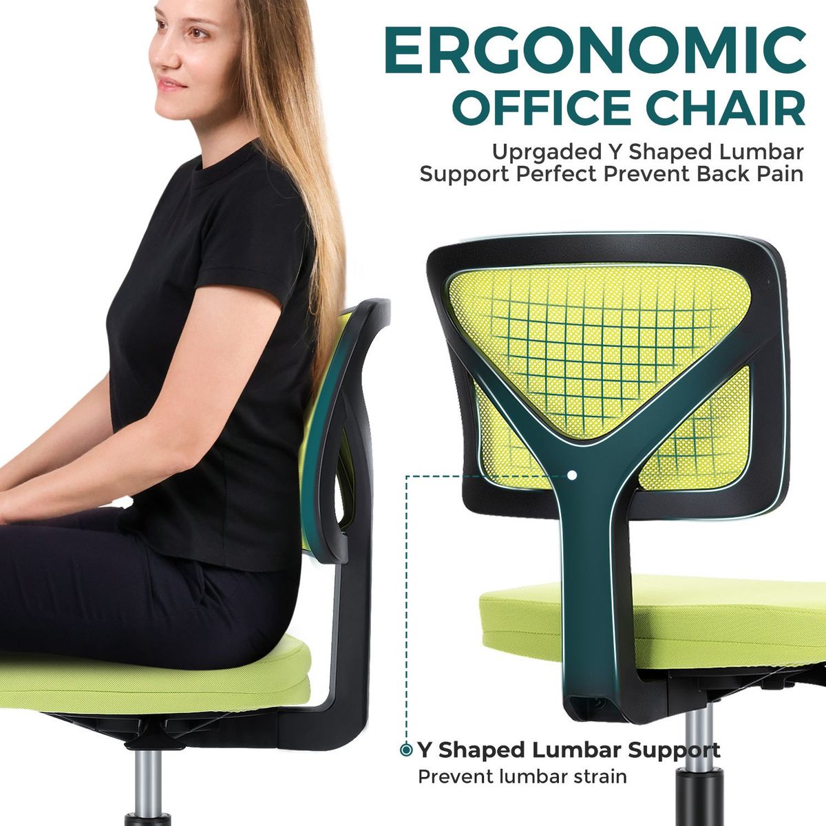 Armless Desk Chair Small Home Office Chair with Lumbar Support