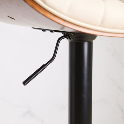 Walnut Bentwood Bar Stools Mid Century Modern Adjustable Counter Height Black Leather Upholstered 360Swivel Bar Chairs for Kitchen Island/Dining Room/Cafe, 1 chair/1carton,Beige