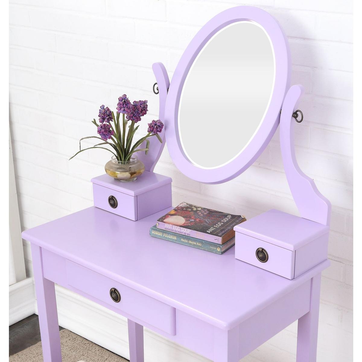 Moniys Wood Moniya Makeup Vanity Table and Stool Set, Purple