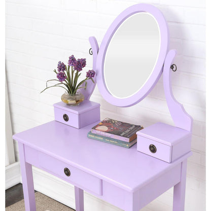 Moniys Wood Moniya Makeup Vanity Table and Stool Set, Purple