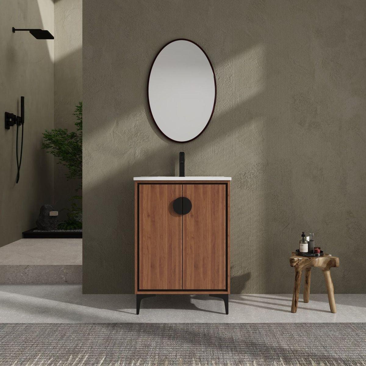 24" Bathroom Vanity with Top Sink, Modern Bathroom Storage Cabinet with 2 Soft Closing Doors, Single Sink Bathroom Vanity