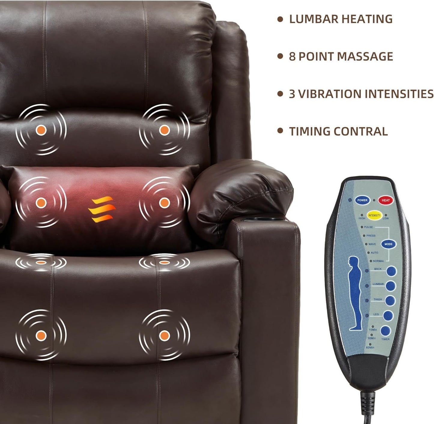 Lift Chairs Recliner for Elderly Heat and Massage Chair Recliner Electric Power Recliner with Cup holder Extended Footrest USB & Type C Ports