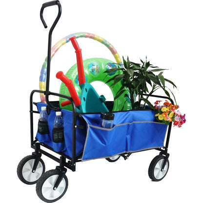 Folding Wagon Garden Shopping Beach Cart (Blue)
