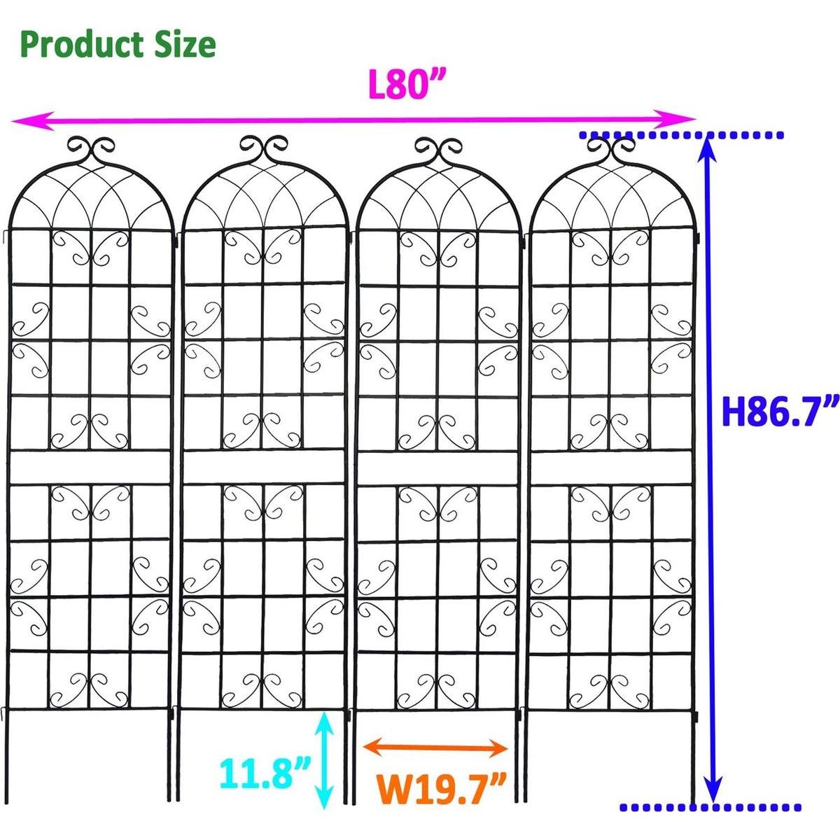 4 Pack Metal Garden Trellis 86.7" x 19.7" Rustproof Trellis for Climbing Plants Outdoor Flower Support Black