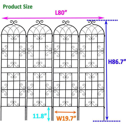 4 Pack Metal Garden Trellis 86.7" x 19.7" Rustproof Trellis for Climbing Plants Outdoor Flower Support Black