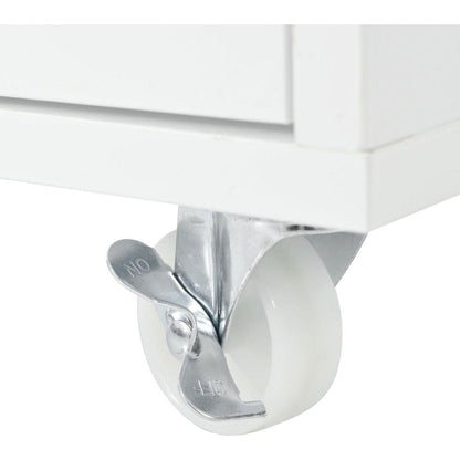 Rolling Kitchen Island With Movable Extended Table, Kitchen Cabinet on Wheels with Power Outlets and 2 Fluted Glass Doors, Kitchen Island with a Storage Compartment and Side 3 Open Shelves, White