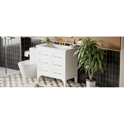 36" Bathroom Vanity with Resin Sink Combo, Free Standing Single Vanity Set with Four Drawers, Solid Wood Frame Bathroom Storage Cabinet