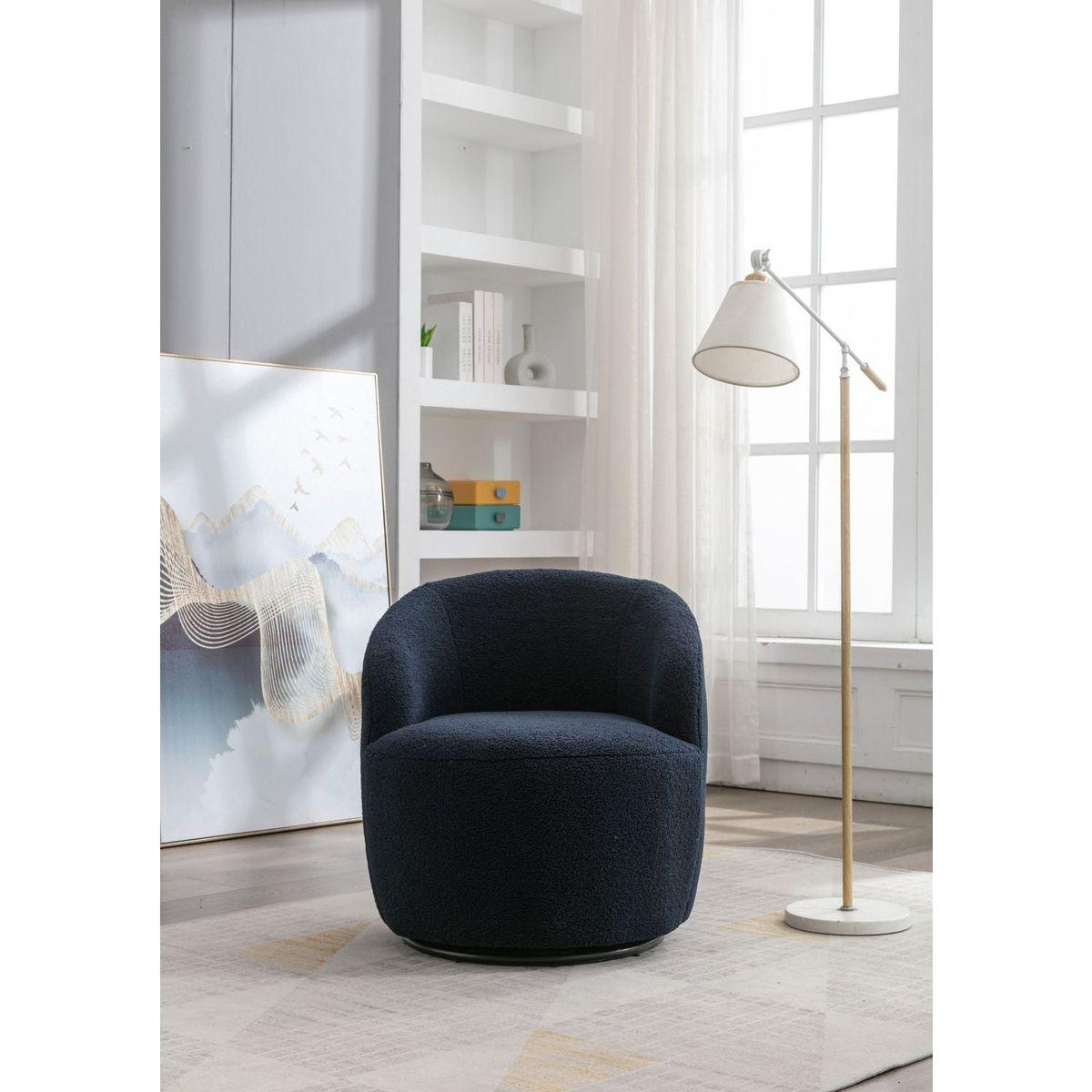 Teddy Fabric Swivel Accent Armchair Barrel Chair With Black Powder Coating Metal Ring,Dark Blue