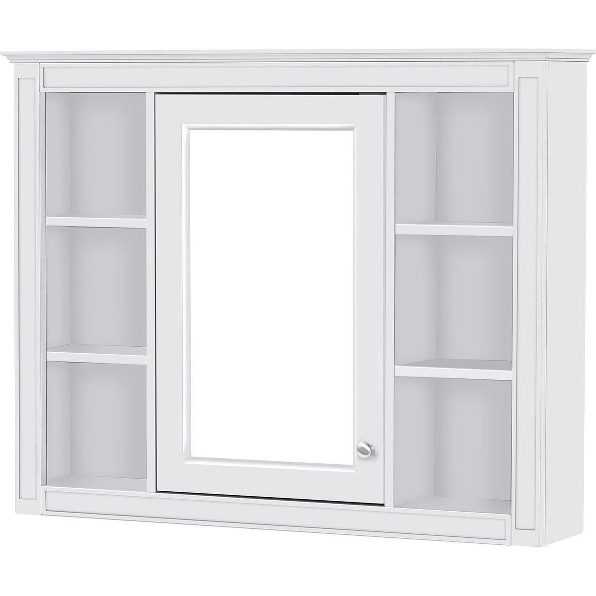 35" x 27.5" Medicine Cabinet, Wall Mounted Bathroom Storage Cabinet, Modern Bathroom Wall Cabinet with Mirror, Mirror Cabinet with 6 Open Shelves (Not Include Bathroom Vanity)