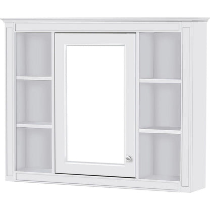 35" x 27.5" Medicine Cabinet, Wall Mounted Bathroom Storage Cabinet, Modern Bathroom Wall Cabinet with Mirror, Mirror Cabinet with 6 Open Shelves (Not Include Bathroom Vanity)