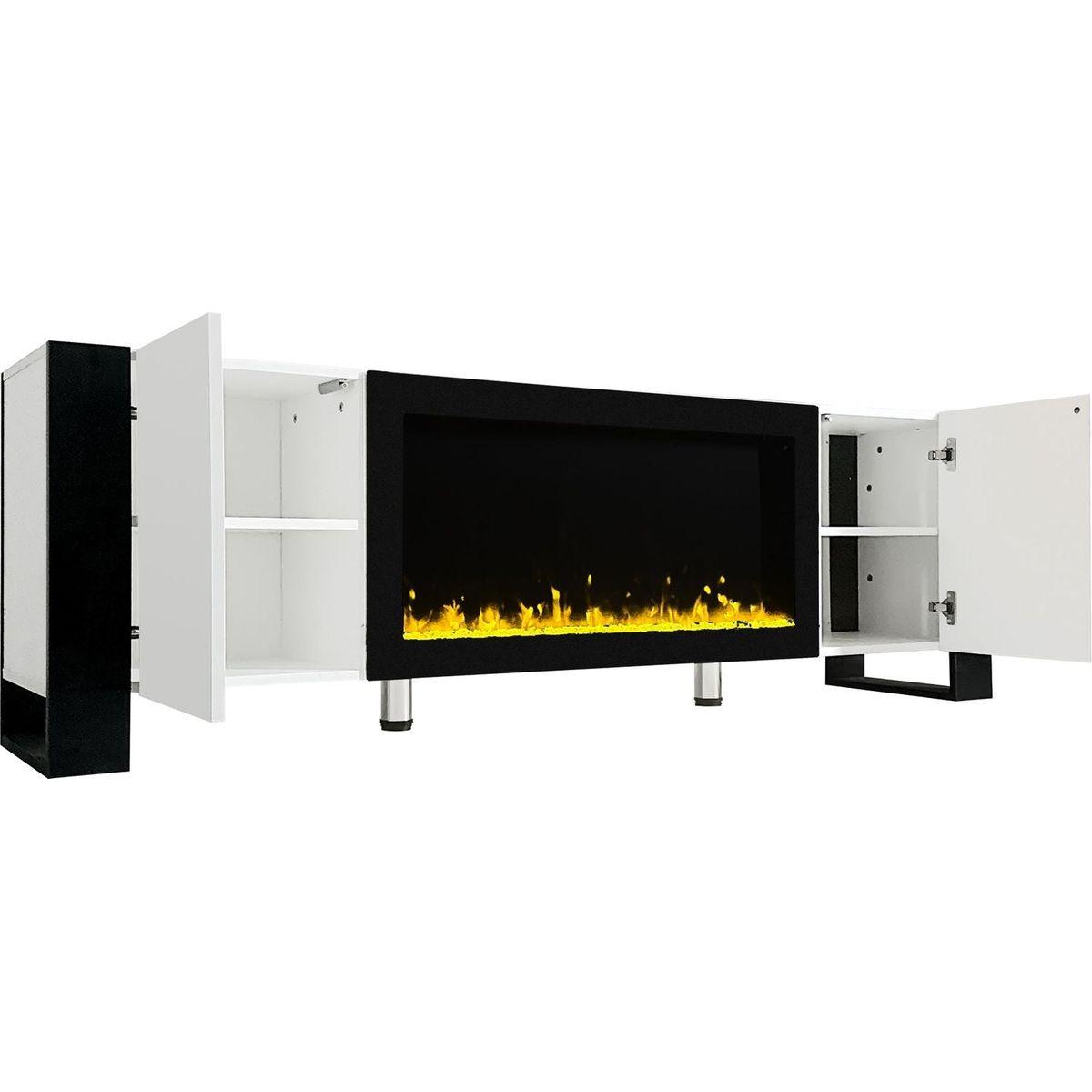 Modern TV Stand with 34.2" Non-heating Electric Fireplace, High Gloss Entertainment Center with 2 Cabinets, Media Console for TVs up to 78", White