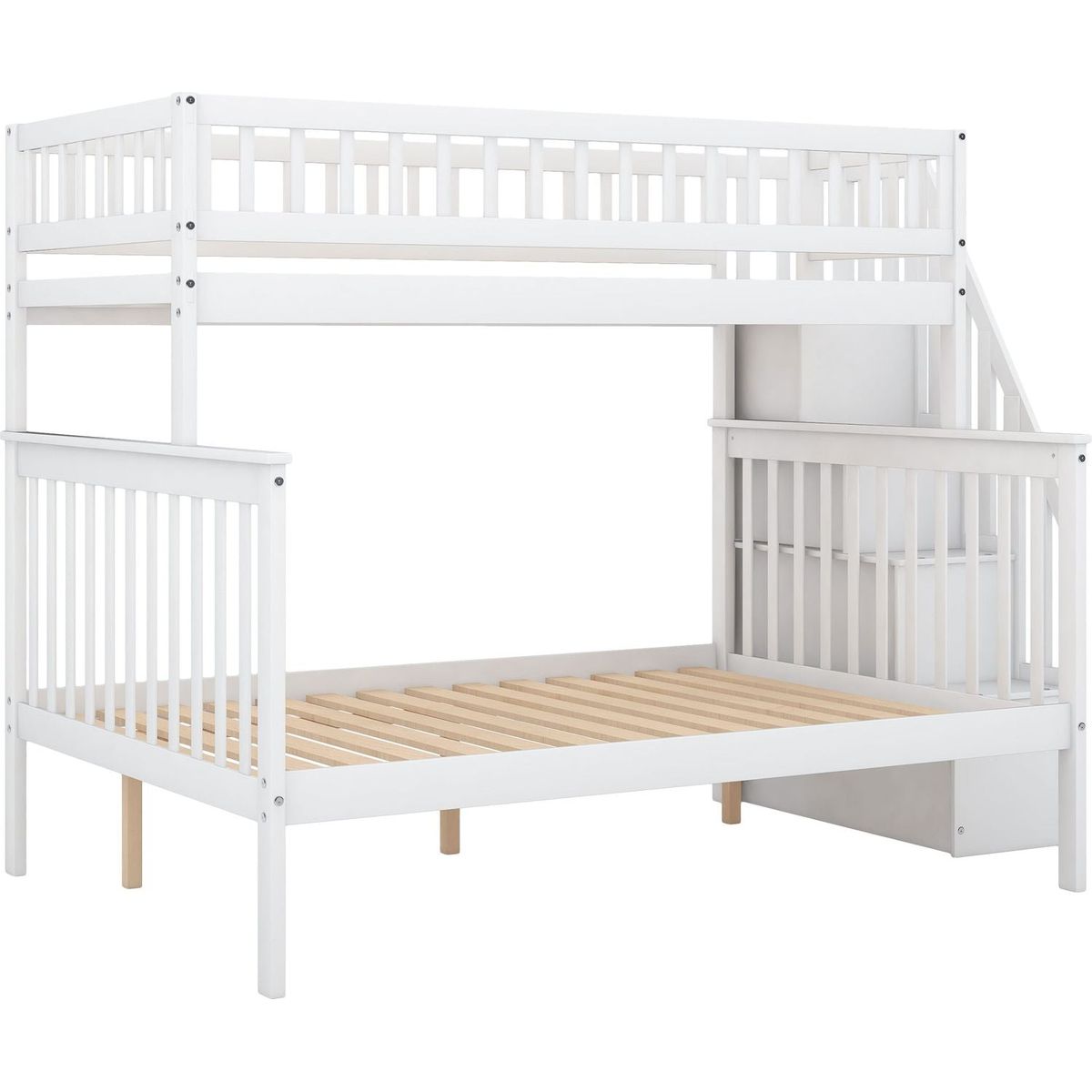 Twin over Full Stairway Bunk Bed with storage, White