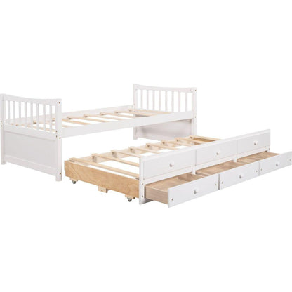 Daybed with Trundle and Drawers, Twin Size, White