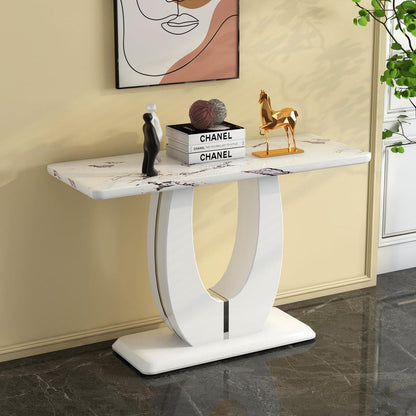 Modern Simple Glossy White Rectangular Counter Bar Table 47.24" x 18.11" x 29.52" For Living Room Bedroom Bedside Entrance House Balcony Office Bathroom.