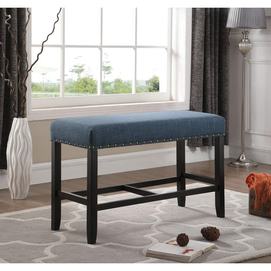 Biony Fabric Counter Height Dining Bench with Nailhead Trim, Blue